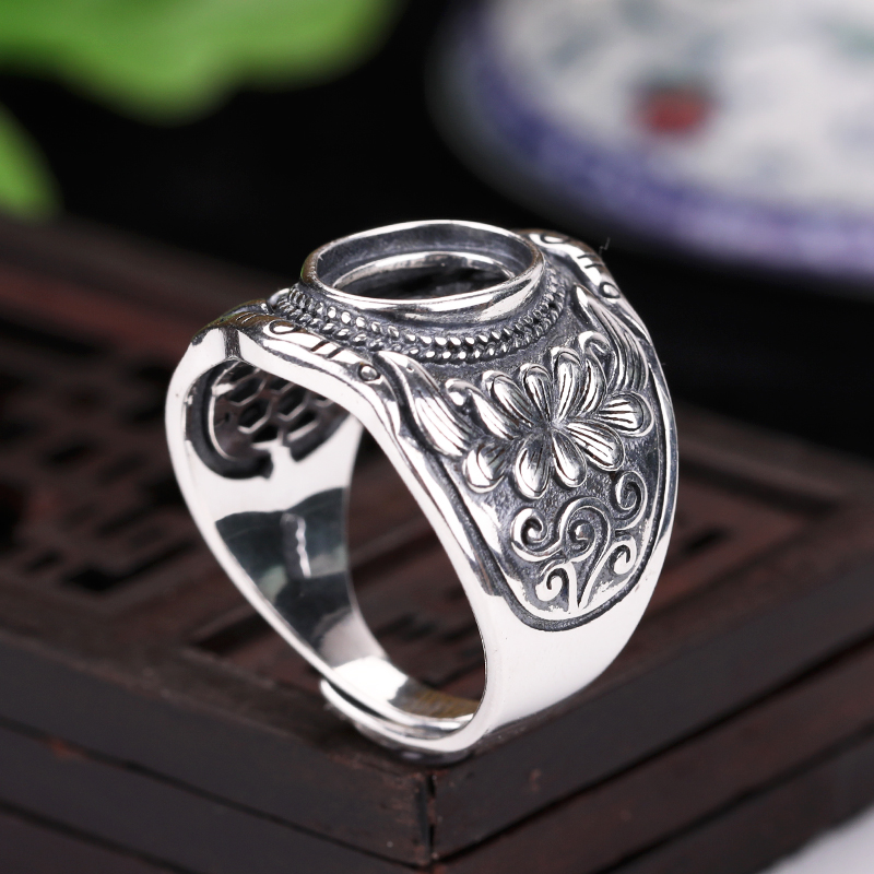 925 Sterling Silver Women Men Ring 9x11mm Oval Cabochon Semi Mount Ring Fit Amber Opal Turquoise Lapis Lazuli Setting