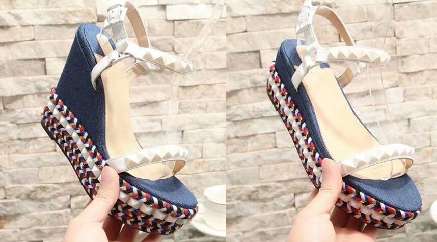 Perfect Quality Ladies Red Bottom Cataclou Denim Sandal Wedges White Blue Sandals Open Toe Studded Plain Leather Women Luxury High Heels, With box
Perfect Quality Ladies Red Bottom Cataclou Denim Sandal Wedges White Blue Sandals Open Toe Studded Plain Leather Women Luxury High Heels, With box