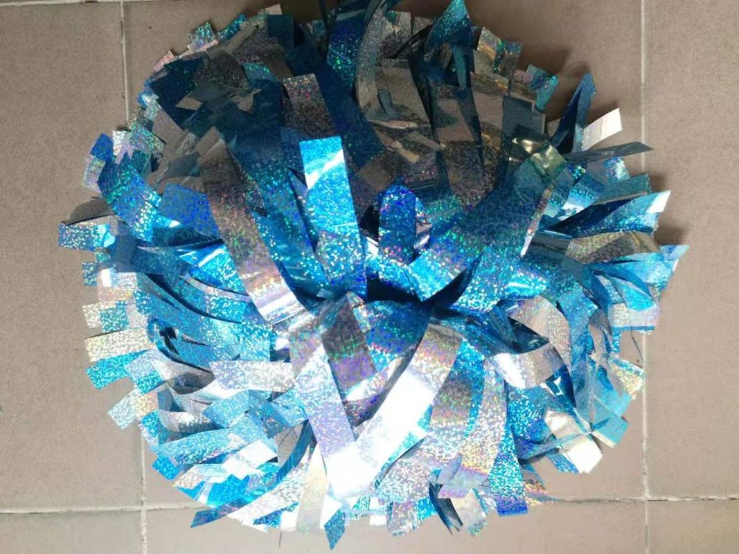 Custom Professional Cheerleader Pom poms 3/4"x 6" Handle Metallic blue holographic with Holographic silver
Custom Professional Cheerleader Pom poms 3/4"x 6" Handle Metallic blue holographic with Holographic silver
