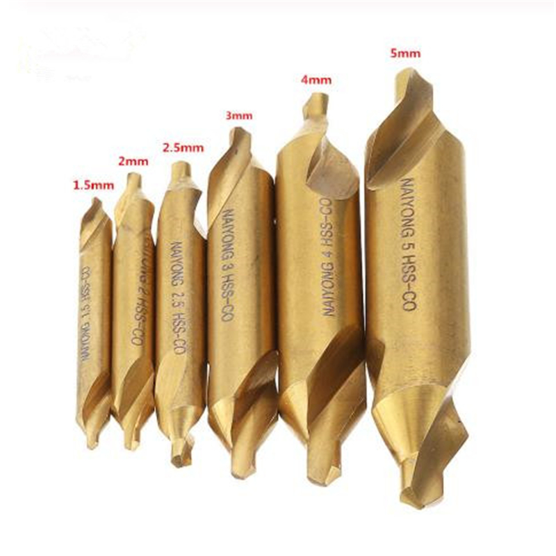 6pcs/Set HSS M35 Cobalt Center Drill Bit 1.5/2/2.5/3/4/5mm standard 60 Degree Angle Countersink Drill Bit with a double end
6pcs/Set HSS M35 Cobalt Center Drill Bit 1.5/2/2.5/3/4/5mm standard 60 Degree Angle Countersink Drill Bit with a double end