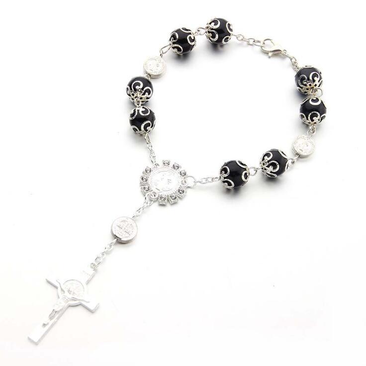 Cross pendant beaded bracelet Jesu Christianism baby shower supplies religion wedding gifts rosary bracelet charm bracelet Religious jewelry