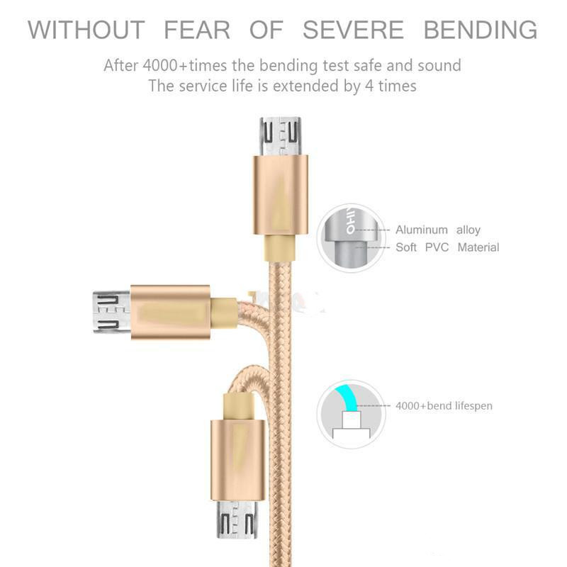 Braided Micro USB 2.0 Cables V8 Type-C Data Sync Charging For Smart Phone 2A Fast Charging