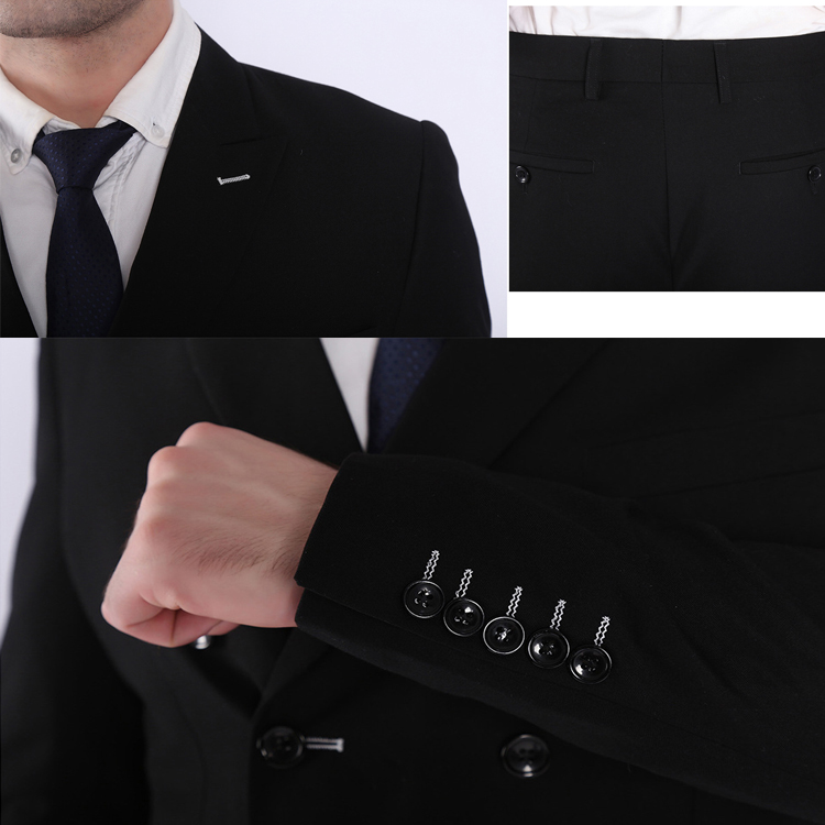 Latest Design Black Men Suits Double-Breasted Groom Wear Wedding Tuxedos Slim Fit Formal Blazers Custom Made (Jacket+Pants)