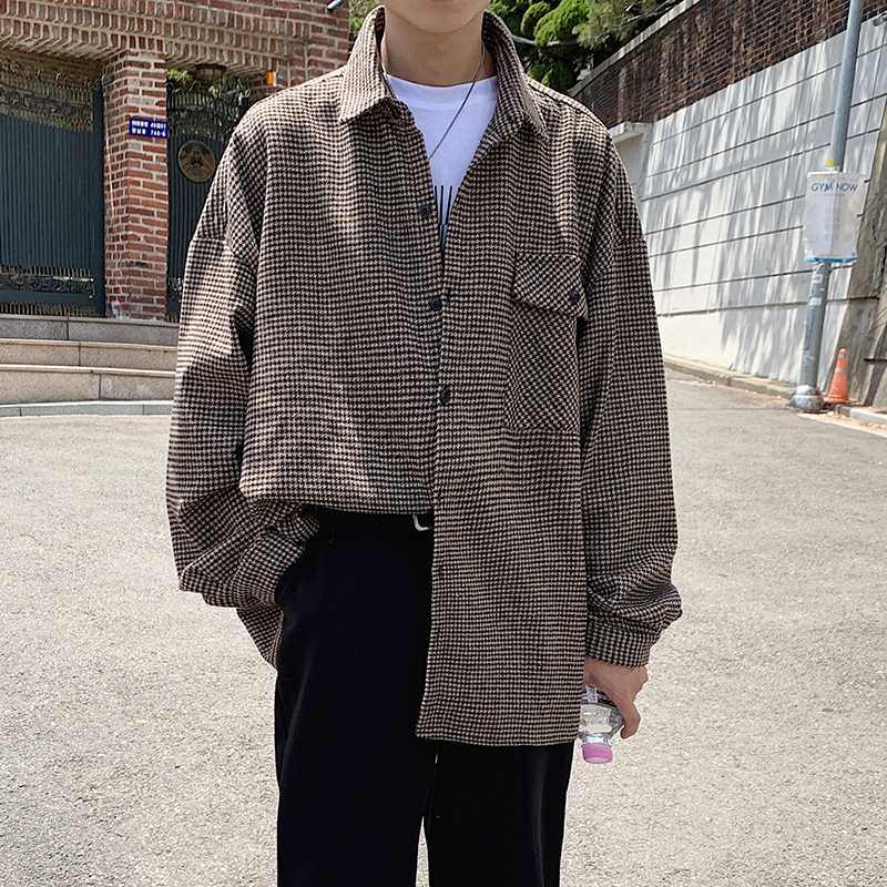 2020 Spring And Summer New Youth Popular Loose Houndstooth Trend Long-sleeved Shirt Fashion Casual Jacket Coat Gray /Khaki -2XL
2020 Spring And Summer New Youth Popular Loose Houndstooth Trend Long-sleeved Shirt Fashion Casual Jacket Coat Gray /Khaki -2XL