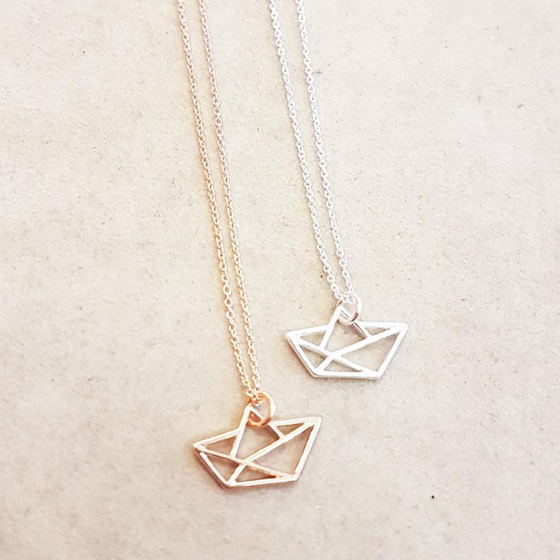 Origami Sailboat Necklace Navy Nautical Geometric Paper Sail Boat Ship Pendant Chain Necklaces for Women Ocean Beach Party Gifts
