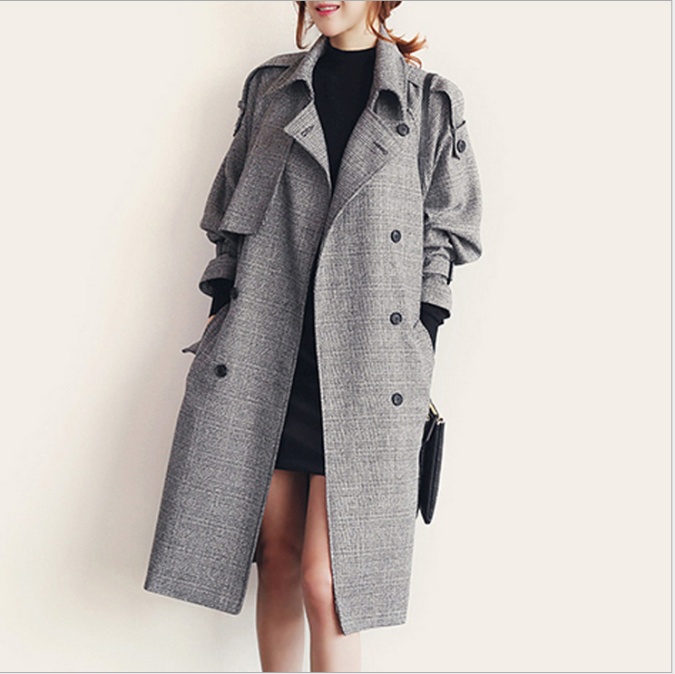 Women Double Button Trench Long Fahsion Cplaid Windbreaker Trench Coat Spring Autumn Outwear Office Lady Fashion Coat W1009, Gray
Women Double Button Trench Long Fahsion Cplaid Windbreaker Trench Coat Spring Autumn Outwear Office Lady Fashion Coat W1009, Gray
