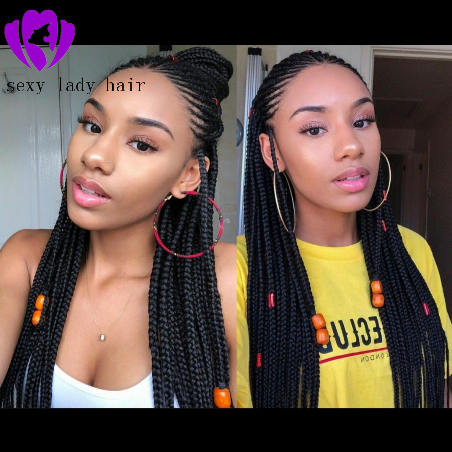 250% Density Box Braids Wig with Baby Hair 360 lace cornrow Braided Lace Wig heat resistant glueless synthetic lace front wig for women