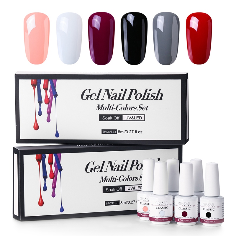 GRAEAR Nail polish set 10 sets different colors 6pcs/set Solid color 8ML UV nail gel polish top coat base coat, As picture show
GRAEAR Nail polish set 10 sets different colors 6pcs/set Solid color 8ML UV nail gel polish top coat base coat, As picture show