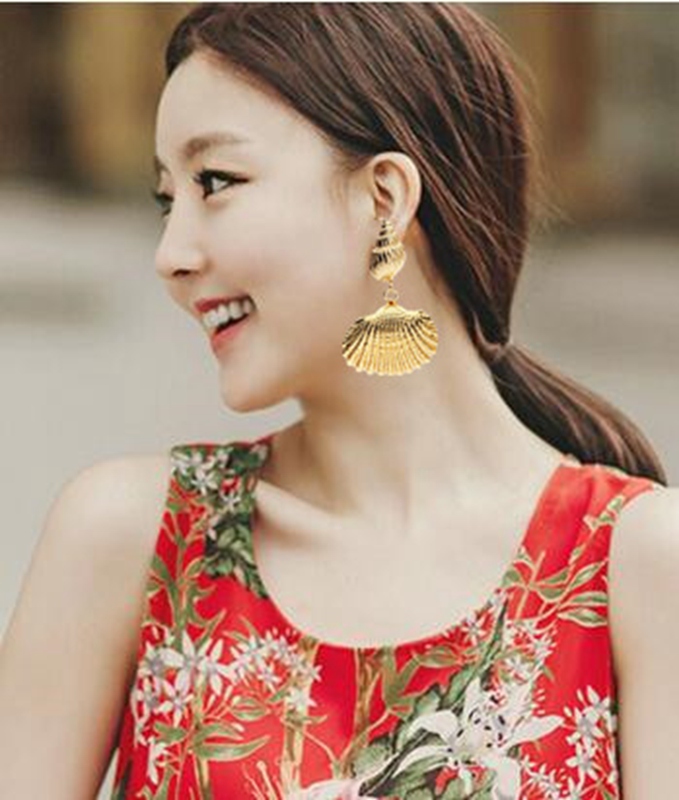 Shell earrings statement alloy metal mermaid scallop sea shell earrings beach jewelry gift
