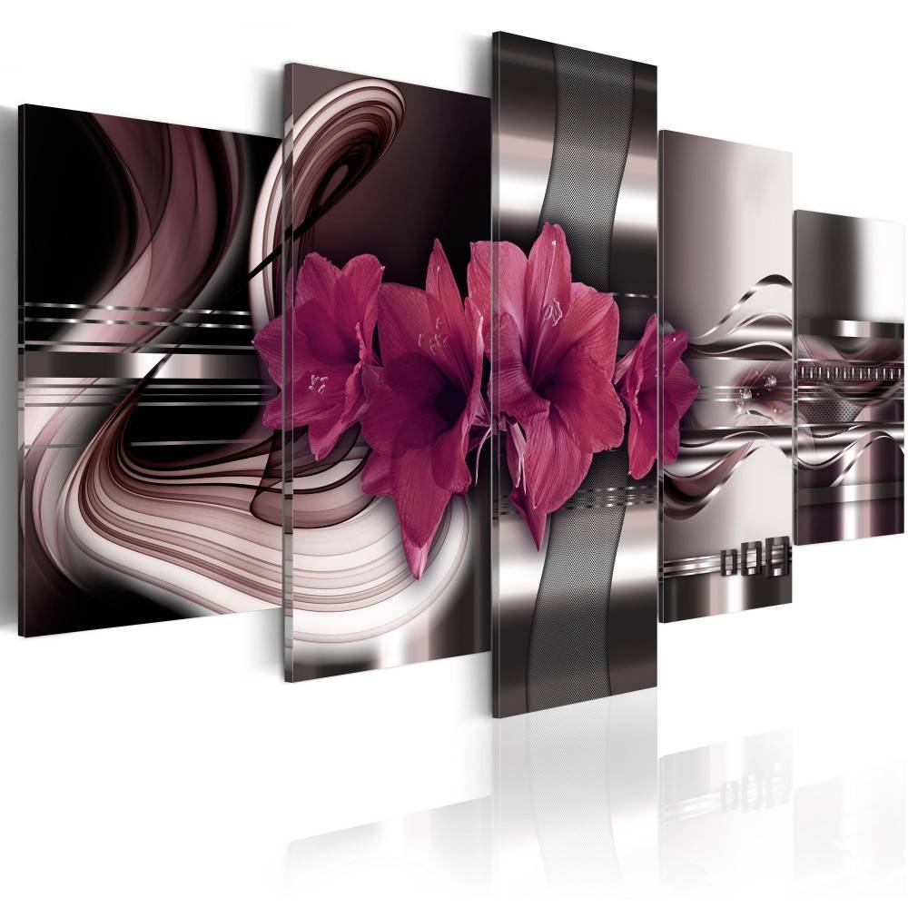 5 Panels Metal Flowers Painting Purple Flower Oil Pictures Living Room Decoration Paintings Canvas Wall Art No Frame (Unframed)