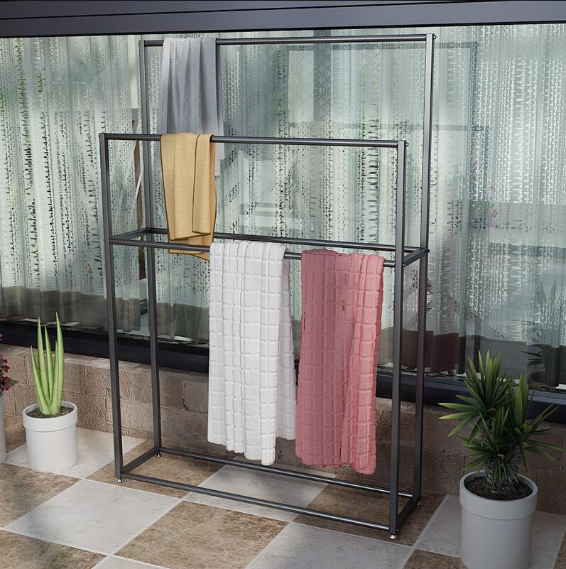 Simple towel racks bath indoor cloth rack iron art floor shelf metal clothes combination