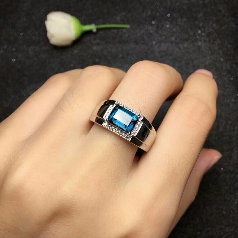 MeiBaPJ Real Natural London Blue Topaz Gemstone Men Ring Real 925 Sterling Silver Ring Fine Wedding Jewelry CJ191205