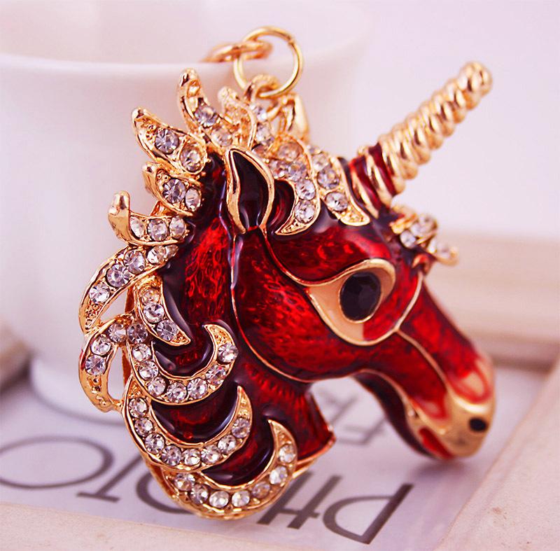 Animal Unicorn Horse Keychains New Arrival 3pcs/Lot Rhinestone Crystal Glitter Oil Drop Pendant Fashion Key Chains Car Handbag Key Ring