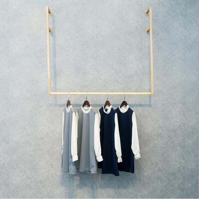 Golden Iron Art Upper Wall Clothing Rack Commercial Furniture Fashion Side-hanging Cloth Hanger for Women's Clothes Shop Wall-hanging Display Rac