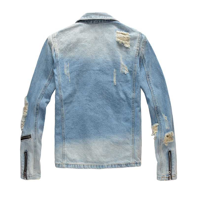 Sokotoo Men's holes ripped blue jean biker jacket for motorcycle Streetwear zippers turn down collar denim coat Outerwear T200115