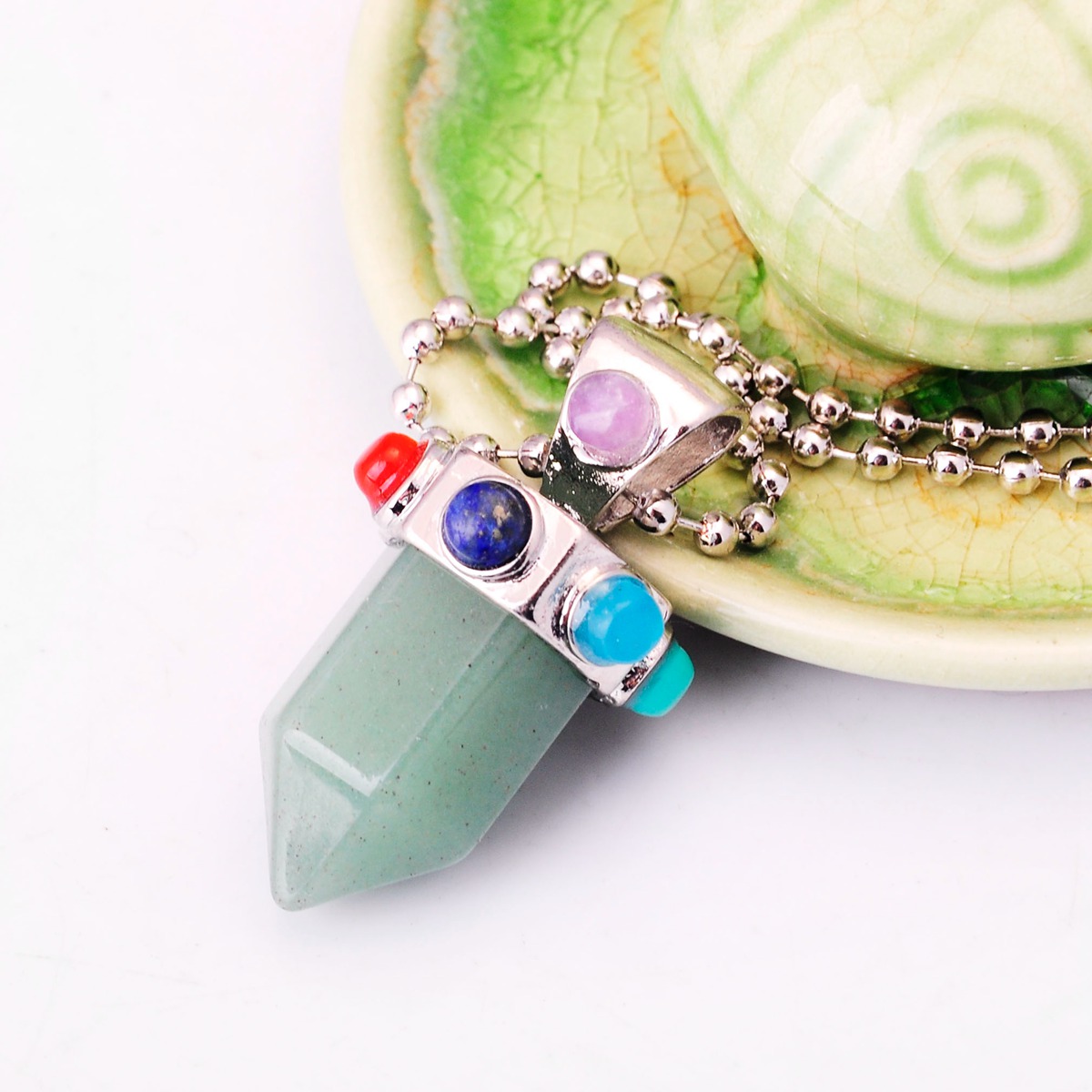 Seven gemstone cylindrical gemstone pendant necklace European and American men and women popular models