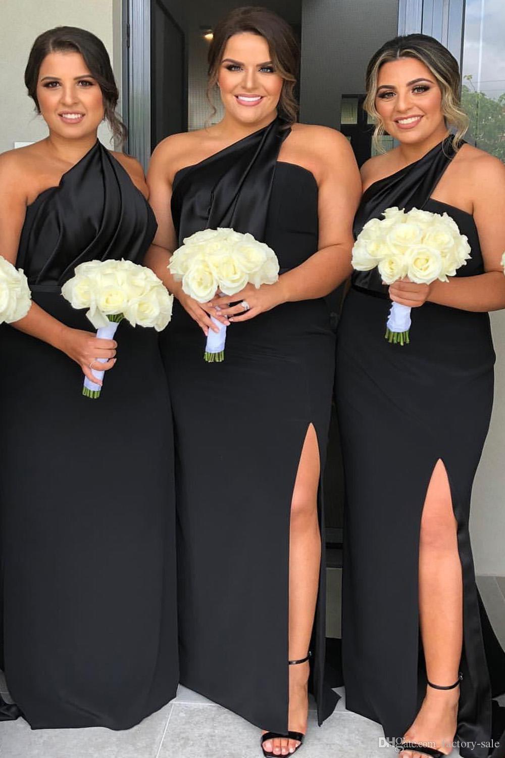 Satin Sexy Mermaid Bridesmaid One Shoulder Side Split Floor Length Wedding Guest Dresses Formal Party Dress Custom Made
