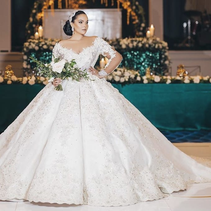2020 Arabic Aso Ebi Luxurious Lace Crystals Wedding Dresses Sheer Neck Bridal Dresses Long Sleeves Vintage Wedding Gowns ZJ304