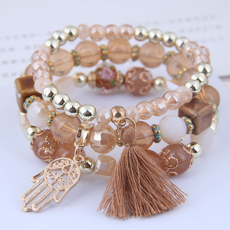 New Multilayer Bohemian Bracelet for Women Girls Crystal Beaded Strand Bangle Charm Stackable Bracelets Set Stretch Beach Boho Jewelry