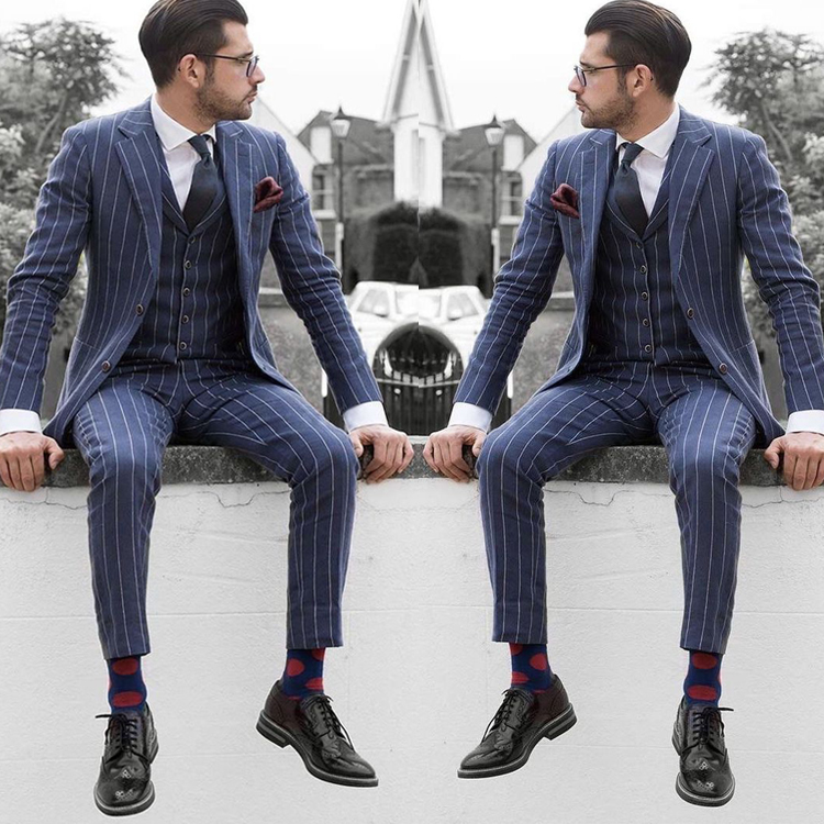 Stripe Men Suits 2019 Slim Fit Three Pieces (Jacket+Vest+Pants) Groomsmen Wear Wedding Tuxedos Formal Prom Custom Made