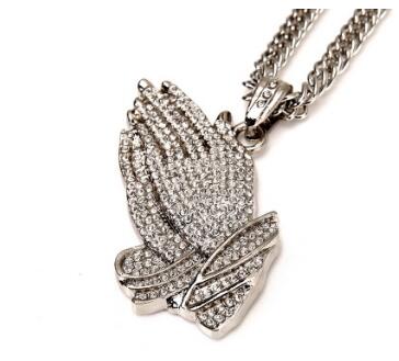 Sparkling water diamond Buddha hand hip hop pendant necklace jewelry fashion men and women street dance Pendant Necklace wy202