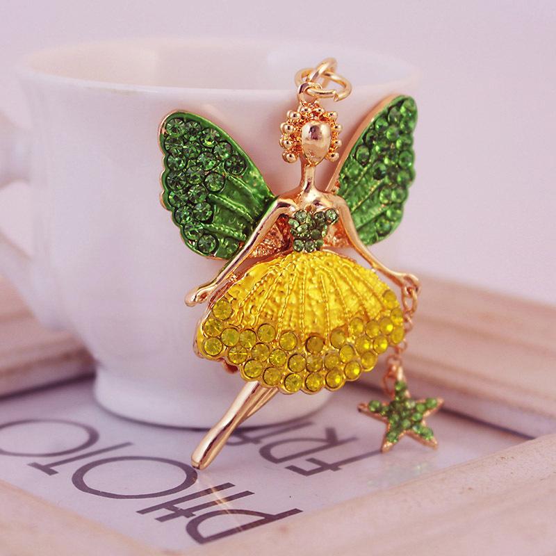 Angel Girls Shape Fashion Keychain Crystal Rhinestone Colorful Alloy Princess Pendant Charm Key Rings Gold Tone Metal Key Chains Keyring