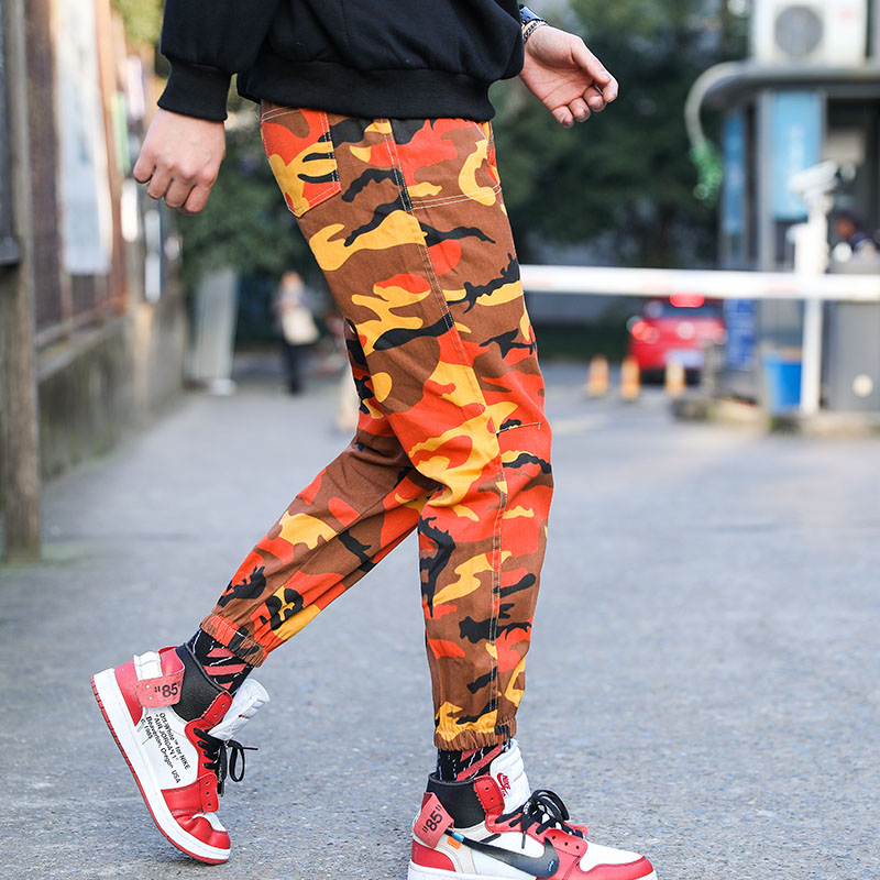 Men's Pants ASIAN SIZE Purple Camo Yellow Fashion Hip Mens Twill Skinny Jogger Activewear Sweatpant Cargo Pocket