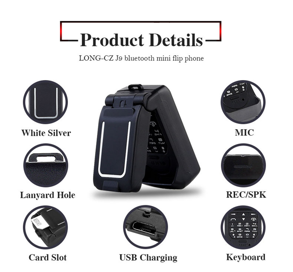 Long-cz Mini Flip Plastic Mobile Cell Phones Extra Light Smallest Size Bluetooth Dial Magic Voice Changer SOS Fast Dialing Single Sim BT Music