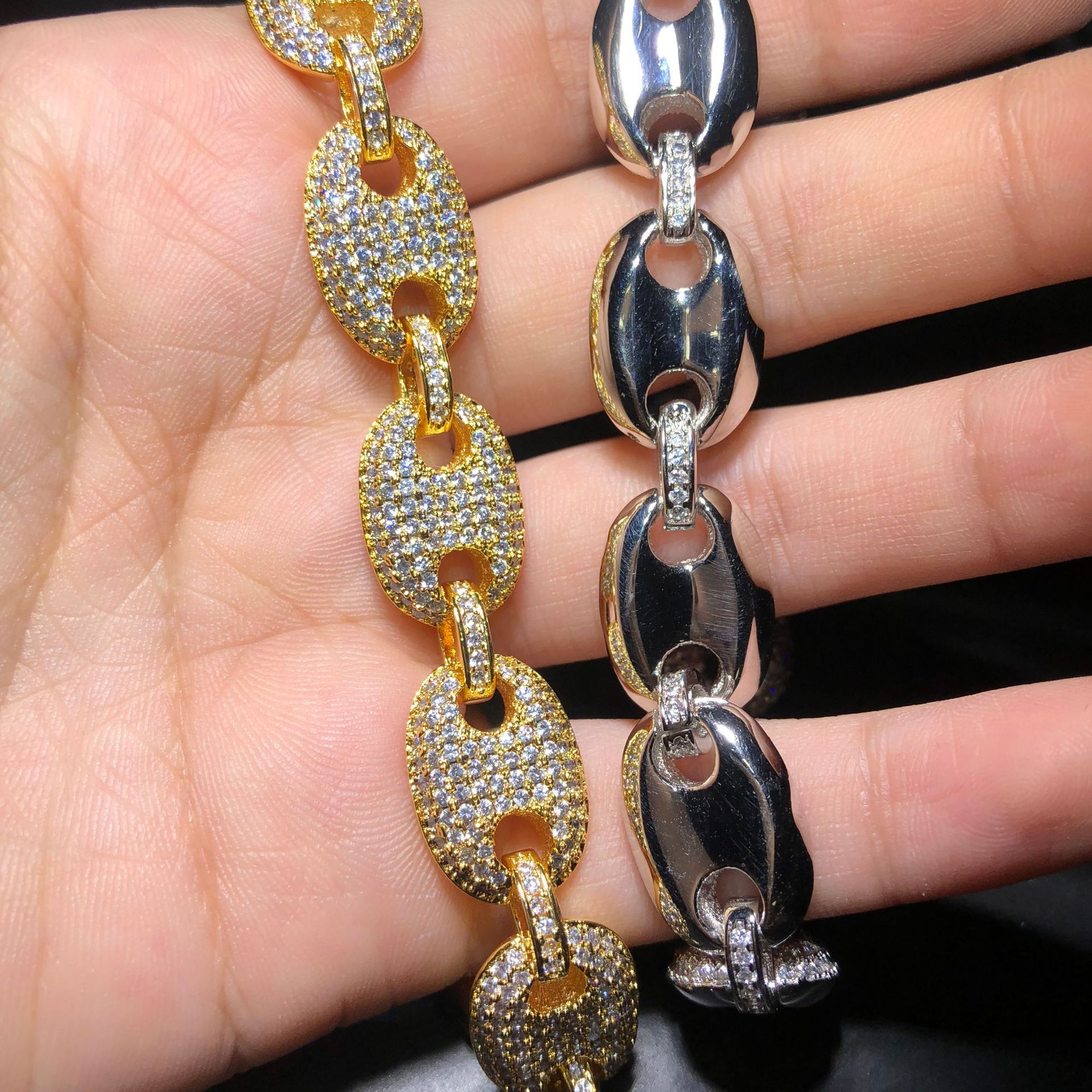 13mm Hip Hop Shining Colorful Zircon Tennis Bracelet 18k Gold Plated Men Women Bling Coffee Beans Chain Bangle