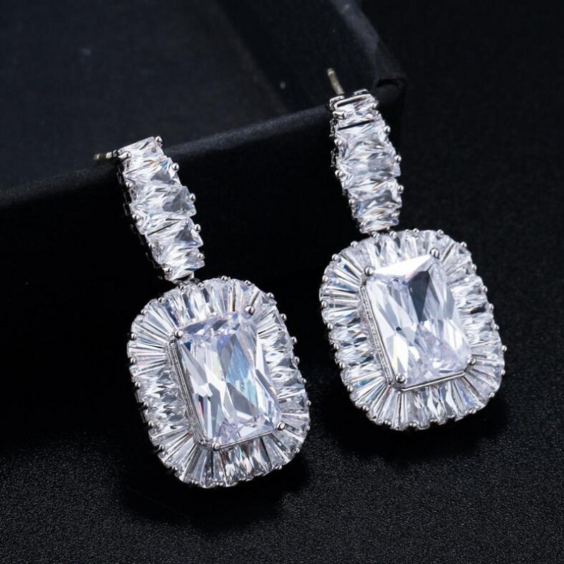 Sterg Sier Blue Sapphire CZ Dia Stud Earrings for Women Wedding Party Lover's Gift