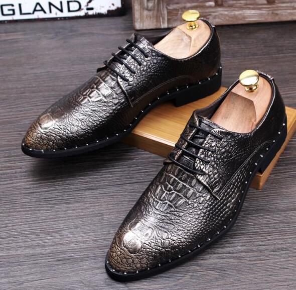 

Men's Crocodile Grain Genuine Leather Dress Shoes Fashion Man Pointed Toe Casual Wedding Party Oxfords Mens Lace-Up Business Flats, Red