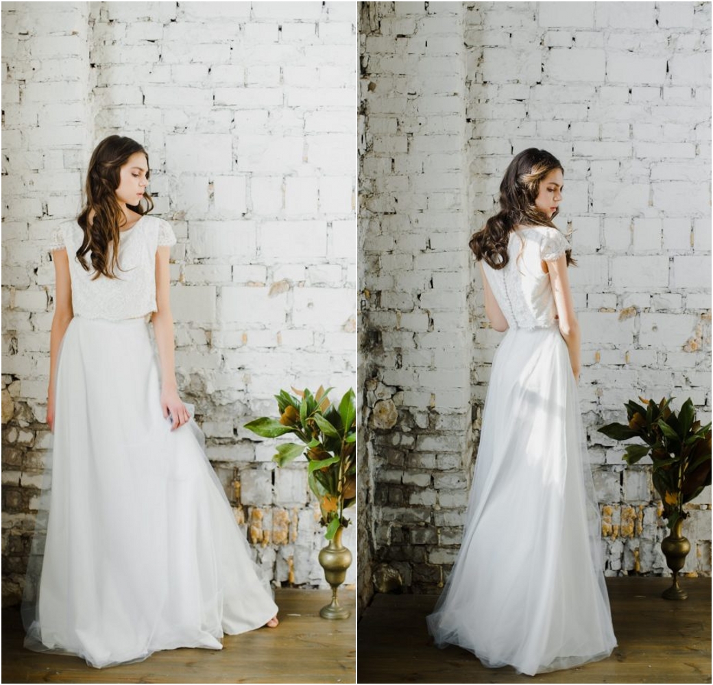 2020 Two Pieces Wedding Dresses A Line Jewel Neck Short Sleeve Boho Wedding Dress Custom Made Floor Length Elegant Vestidos De Novia