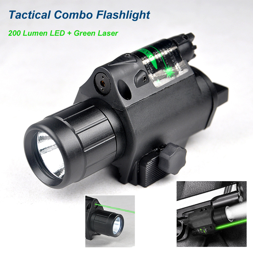 New Enhanced 200 Lumens LED Tactical Combo Flashlight Gun Lights With Green Laser Beam 20mm Picatinny Rail Mount and Tail Line Switch.
New Enhanced 200 Lumens LED Tactical Combo Flashlight Gun Lights With Green Laser Beam 20mm Picatinny Rail Mount and Tail Line Switch.