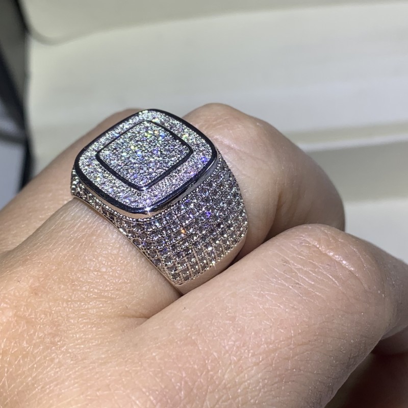Hip Hop Sparkling Luxury Jewelry Male Fashion 925 Silver&Gold Fill Pave White Sapphire CZ Diamond Gemstones Wedding Band Ring For Men Gift