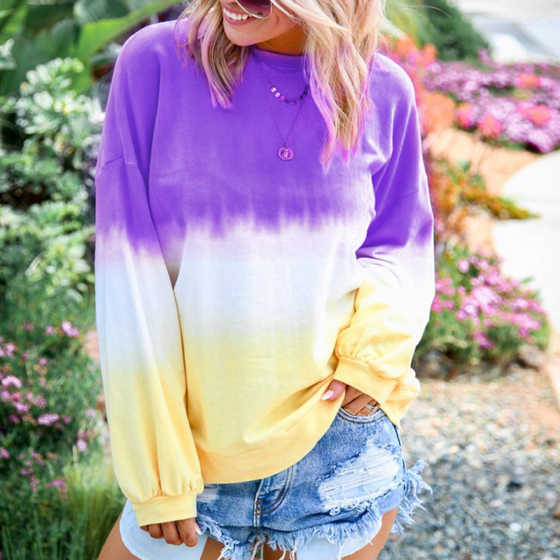 Fashion Rainbow Female Spring Gradient Printed Long-Sleeved Sweater Round Neck Stitching Street Women' Clothes, Purple
Fashion Rainbow Female Spring Gradient Printed Long-Sleeved Sweater Round Neck Stitching Street Women' Clothes, Purple