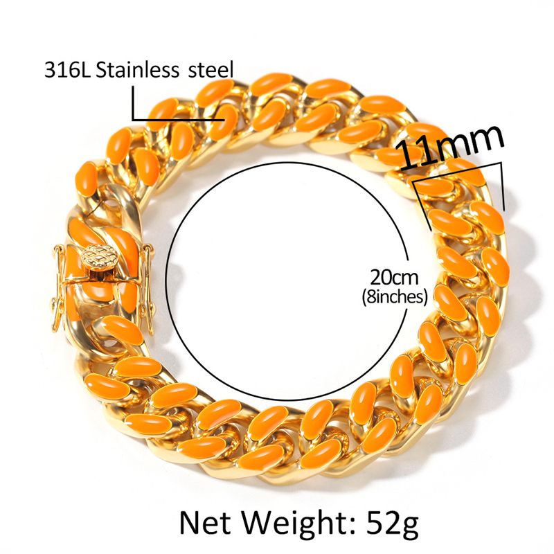 Men Bracelet Link Chains Stainless Steel Yellow Gold Plated Oil Painting Cuban Link Chain Bracelet for Men Women Hip Hop Bracelets