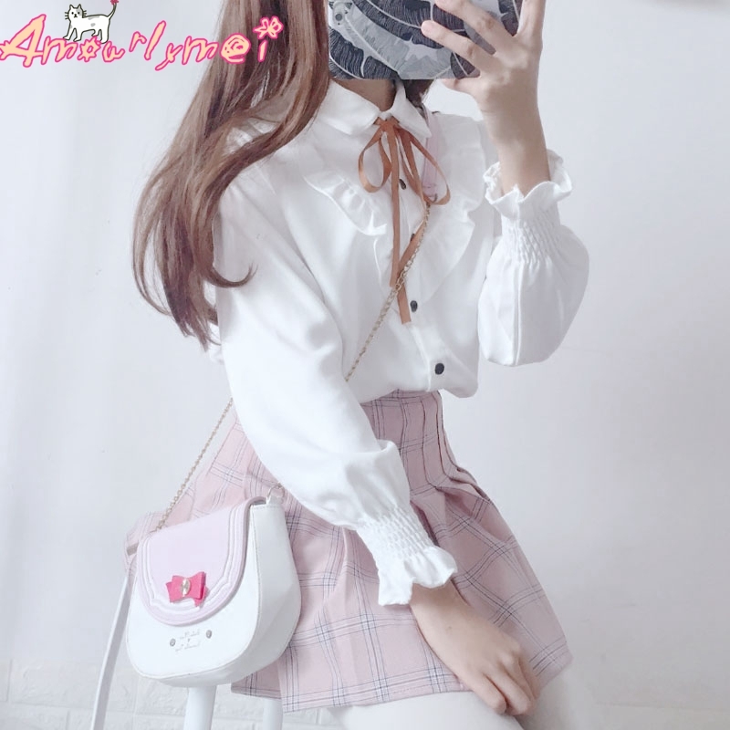 Lolita Shirt 2019 Spring Women Blouse Mori Girl Peter Pan Collar Bowknot Ruffles Long Sleeve White Shirt Japanese School Uniform CJ191216, Green
Lolita Shirt 2019 Spring Women Blouse Mori Girl Peter Pan Collar Bowknot Ruffles Long Sleeve White Shirt Japanese School Uniform CJ191216, Green