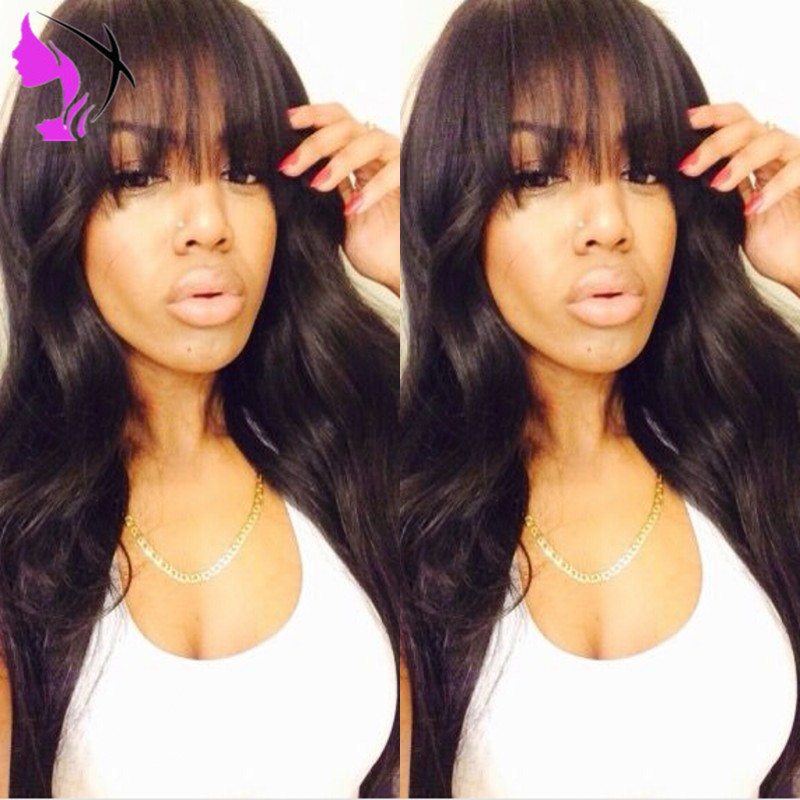 28inches long Body Wave Hair Synthetic Lace Front Wigs with bangs Natural Hairline Baby Hair Synthetic Lace Wigs for black Women