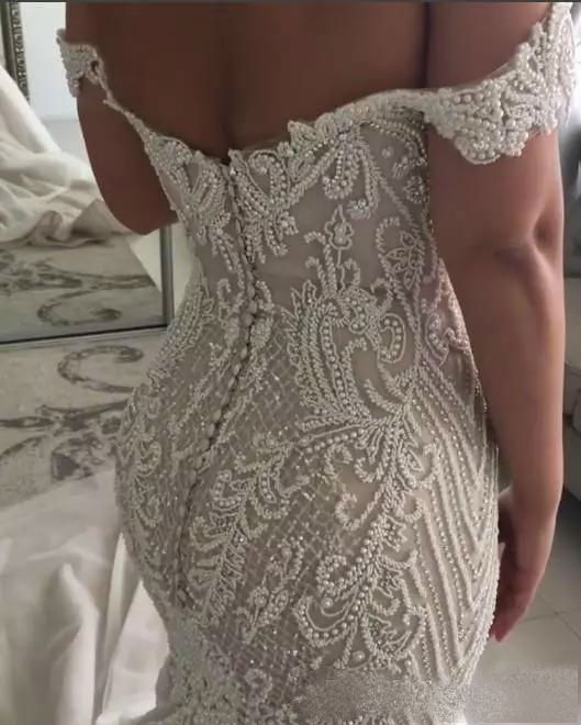 Elegant Mermaid Wedding Dresses Plus Size Off Shoulder Lace Applique Beaded African Dubai Beach Wedding Dress Vestidos De Noiva