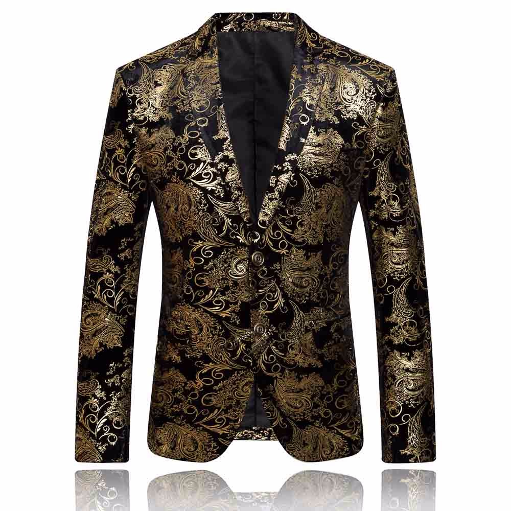 Gold Blazer Men Floral Casual Slim Blazers Arrival Fashion Party Single Breasted Male Suit Jacket Ps Size Blazer Masculino