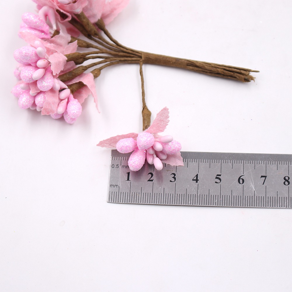 Gold powder pearl berry artificial flower stamens bouquet wedding home decoration DIY wreath gift box handmade flower 100pcs