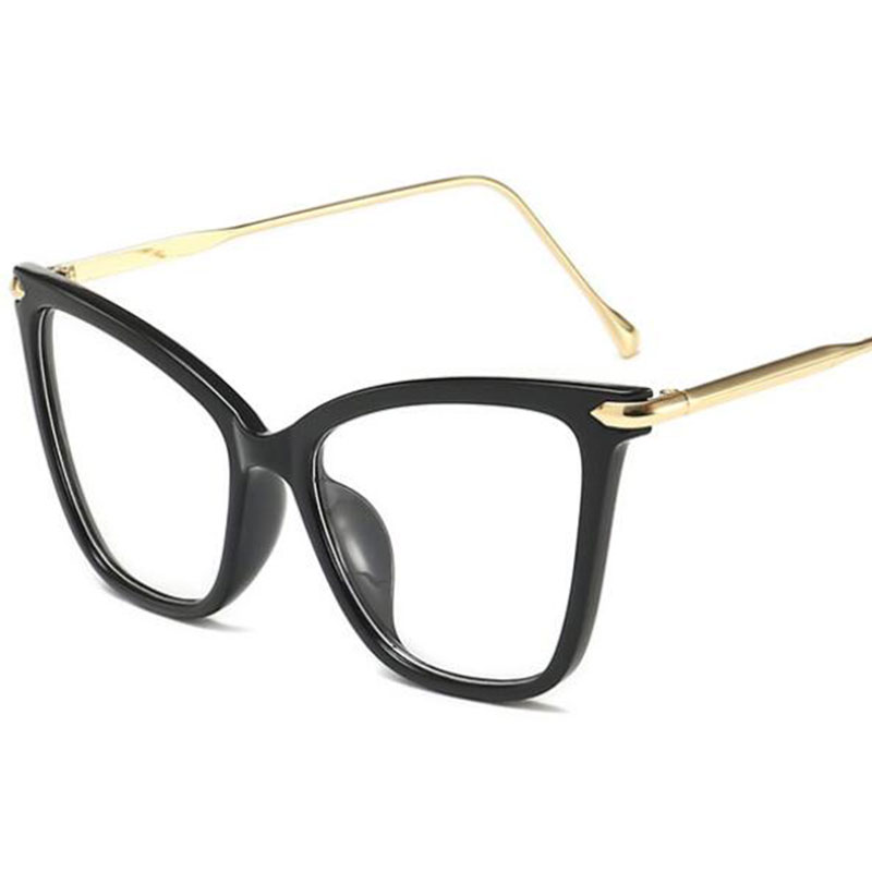Lady Oversized Cat Eye Glasses Frame Clear Lens Metal Spectacle Frame Points Zero Myopia Nerd Vintage Women039s Eyeglass Frame