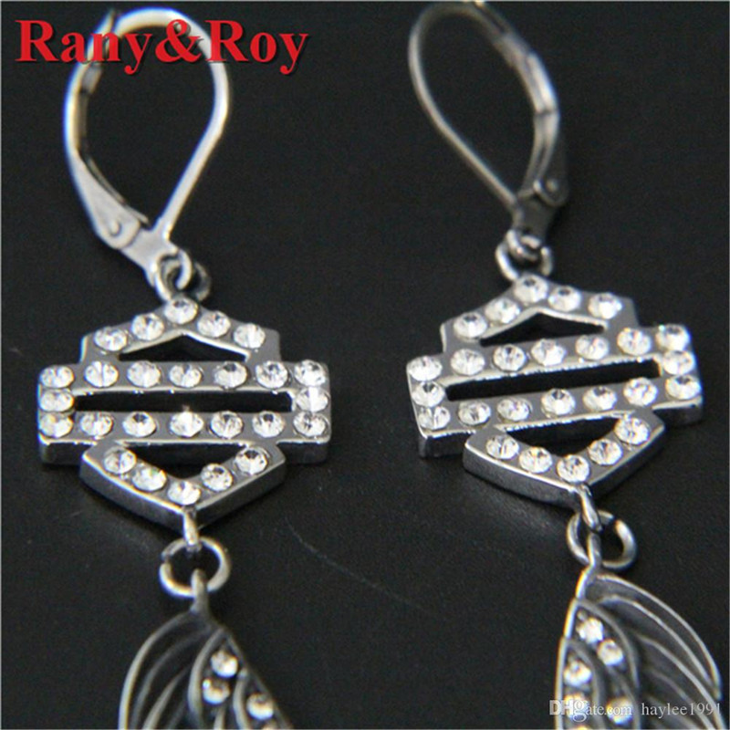 2pairs/lot newest clean crystal shiled biker style earrings 316L stainless steel fashion jewelry girls wings motorbiker earrings от DHgate WW