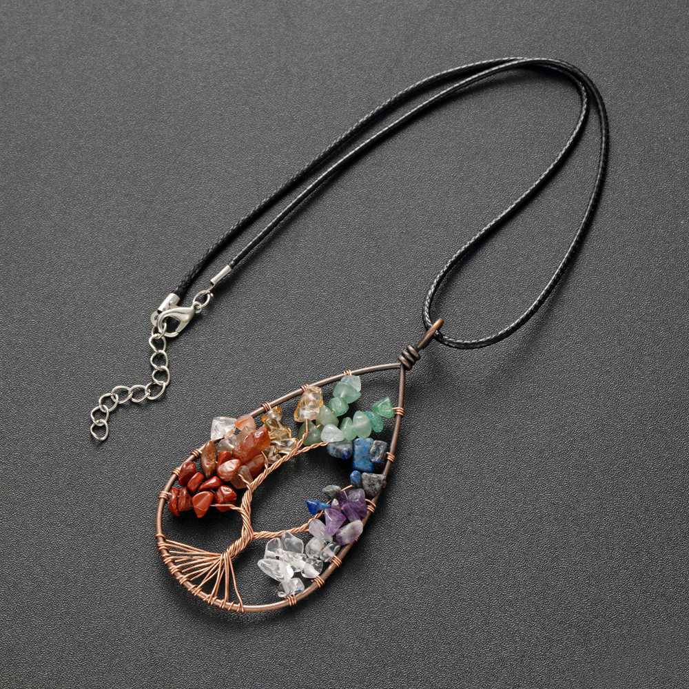 12PCS Natural 7 Chakras Healing Crystals Necklace Wire Wrapped Clear Quartz Tree of Life Pendant Pointed Reiki Energy Balancing