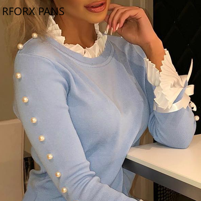 Lace Insert Bowknot Buttoned Bell Cuff Blouse Women Tops