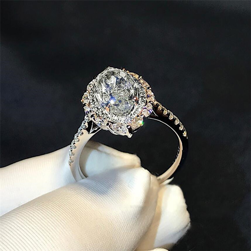 Size 6-10 Unique Luxury Jewelry 925 Sterling Silver Marquise Cut White Topaz CZ Diamond Gemstones Eternity Women Wedding Band Ring Gift
