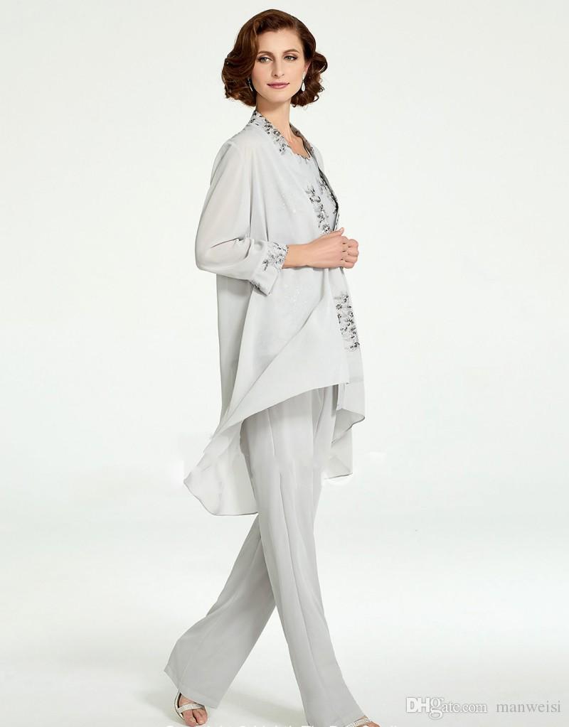 Ursula Mother Outfit Long Mother Of The Bride Dresses Lace Appliqued Pant Suits Elegant Wedding Guest Dress With Jacket Groom Mother
