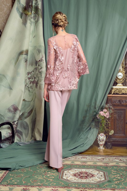 Elegant Pink Pantsuits Mother Of The Bride Dresses Jewel Neck Long Sleeves Lace Prom Dress Chiffon Pants Formal Wedding Guest Gowns Cheap