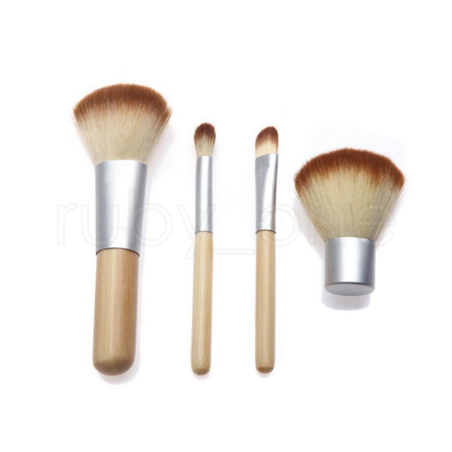 Bamboo Handle Makeup Brushes Set Professional Bamboo Eyeshadow Foundation Make Up Brush Tools With Bag 4Pcs/Set Juego De Brochas De Maquillaje.