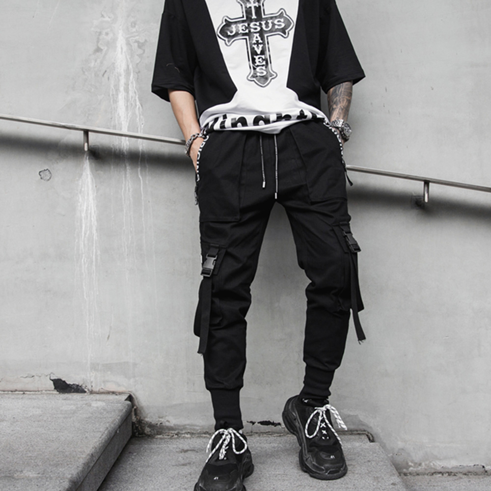Hip Hop Men Black Harem Pants Streetwear Multi-pocket Men Sweatpants Streetwear Casual Mens Hip Hop Pants M-2XL